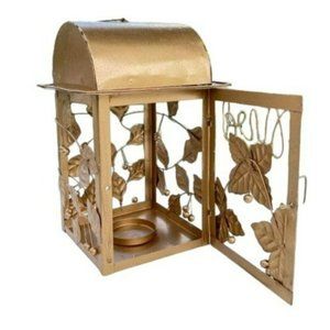 Gold Finish Metal Candle Lantern Handcrafted‎ Metalworks 9x6inch